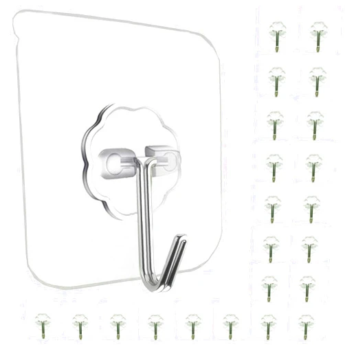 Jwxstore 24 Pack Wall Hooks for Hanging 33lb(Max) Heavy Duty Self Adhesive Hooks Transparent Waterproof Sticky Hooks for Keys Bathroom Shower Outdoor Kitchen Door Home Improvement Utility Hooks