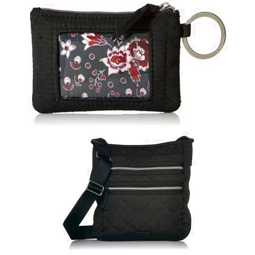 Vera Bradley Women's Performance Twill Zip ID Case Wallet, Black, One Size withVera Bradley womens Performance Twill Triple Zip Hipster Crossbody Purse, Black, One Size US