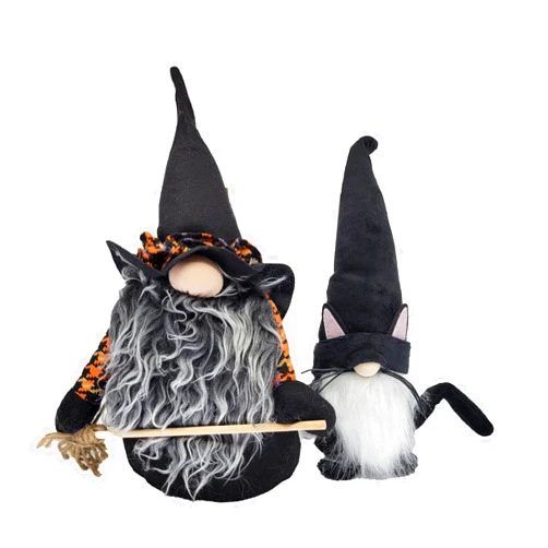 SeasonsEasy Halloween Gnomes Witch Black Cat Set, Large Witch with Hat and Broom, Swedish Tomte Gnome Black Cat