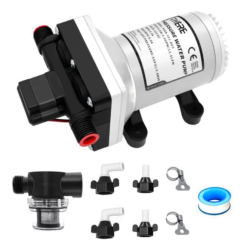 TWERE 4008-101-E65 RV Revolution Water Pump with Strainer,12V 55 PSI 3.0 Gallons Per Minute Water Pump with 1/2MNPT Connection for Camper,RV,Shower,Sprayer,Replace Part Number 4008-101-A65 (Silver)