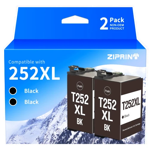 ZIPRINT Remanufactured Ink Cartridge Replacement for Epson 252XL 252 Ink for Epson Workforce WF-7720 WF-7710 WF-3640 WF-3630 WF-3620 WF-7620 WF-7610 WF-7110 Printer (252XL Black, 2-Pack)
