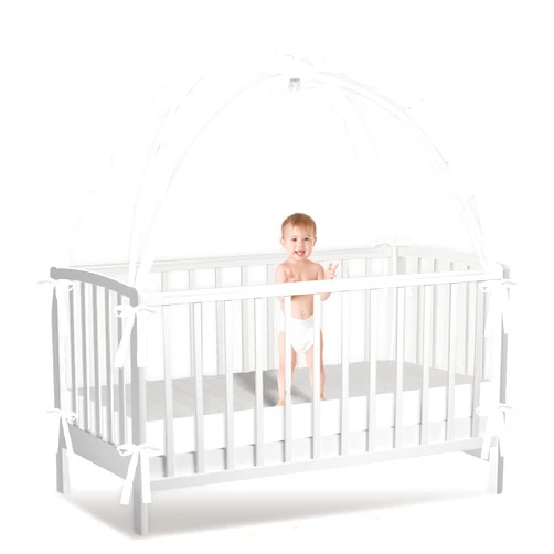 Generic Crib Tent to Keep Baby from Climbing Out - Mesh Climbing Prevention, Pop Up Tent with Two-Way Self-Locking Metal Zipper (White, Lager)