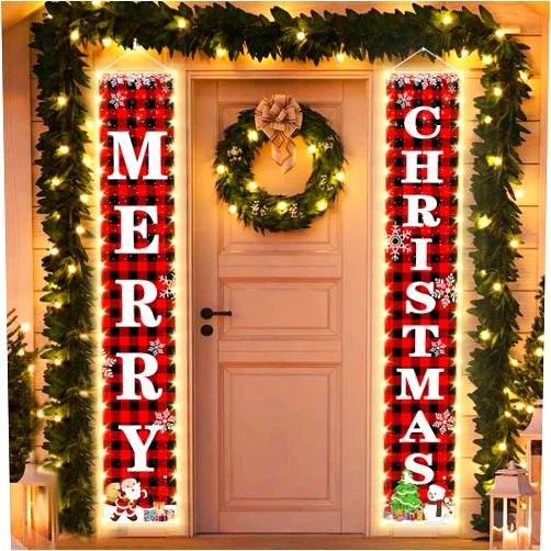 Kreyfer 71 x 12 Inches Merry Christmas Lighted Banner for Doorway Porch Yard, Festive Xmas Holiday Theme Decor Outdoor Indoor Front Door Wall Welcome Hanging LED Banner Door Sign Decorations Party Supplies