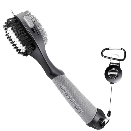 CHAMPKEY Premium Polyurethane Golf Club Brush - Retractable Groove Cleaner Golf Brush - Oversized Brush Head Golf Club Cleaer