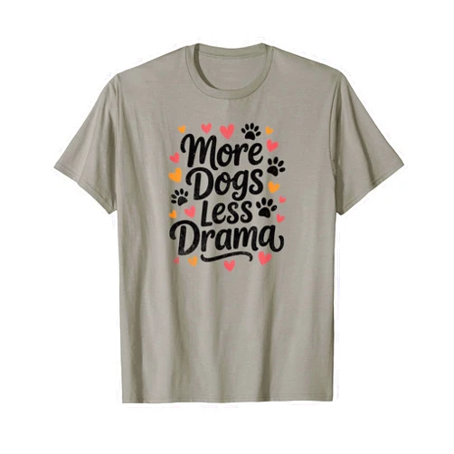 PABLO'S PAW PRINTS More Dogs Less Drama – Modern Pawprint and Heart Cute Dog T-Shirt