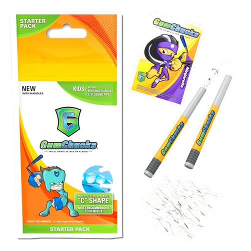 Gumchucks Orthodontic Flossers Dental Floss - Floss for Braces - Brace Floss Picks - Gum Flossing Picks - Ortho Dental Flossers (Kids Starter Pack)