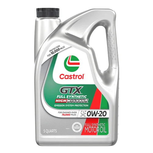 Castrol GTX Full Synthetic High Mileage 0W-20 Motor Oil, 5 Quart