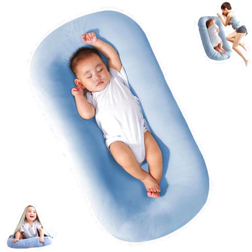 Veayiik Baby Lounger for Newborn Pillow, Baby Pillow Nest Cosleeping for Baby in Bed, Newborn Lounger for Boys & Girls 0-12 Months (Blue)