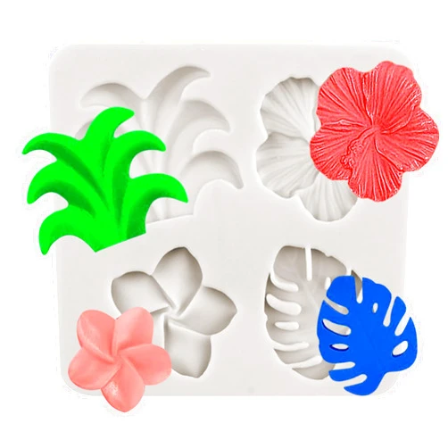 MINFEIDMS Tropical Flowers Leaves Mold Hibiscus Flower Monstera Leafage Silicone Fondant Molds For Cake Decorating Cupcake Topper Candy Chocolate Gum Paste Polymer Clay