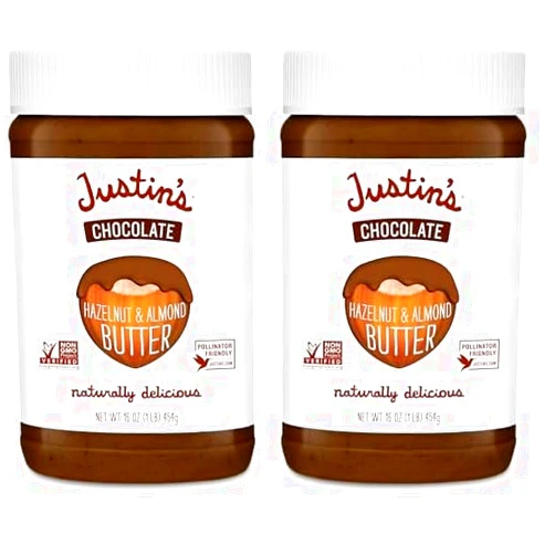 Justin's Chocolate Hazelnut and Almond Butter, Organic Cocoa, No Stir, Gluten-free, Responsibly Sourced, 16 Ounce (Pack of 2)