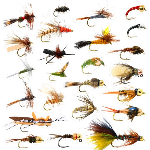 The Fly Crate 24 Fly Fishing Flies Assortment for Trout | 2 Dozen Fly Fishing Flies Kit | Dry Flies, Nymph, Wet, Streamers, Wooly Bugger Flies | Trout Lure Set Kit