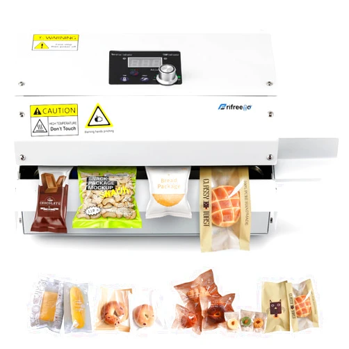 Frifreego Automatic Band Sealer Continuous Heat Bag Sealing Machine, Heavy Duty Horizontal Bag Sealing Machine with Temp&Speed Adjustment, for Kinds of Heat Sealable Bags, Desktop White