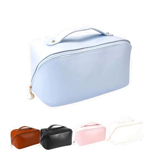 DIRUQSD Large Capacity Travel Cosmetic Bag,Cosmetic Travel Bag,Waterproof Portable Leather Makeup Bags, Portable Travel Zipper Pouches for Home Office Accessories Cosmet Bag Woman (Blue)