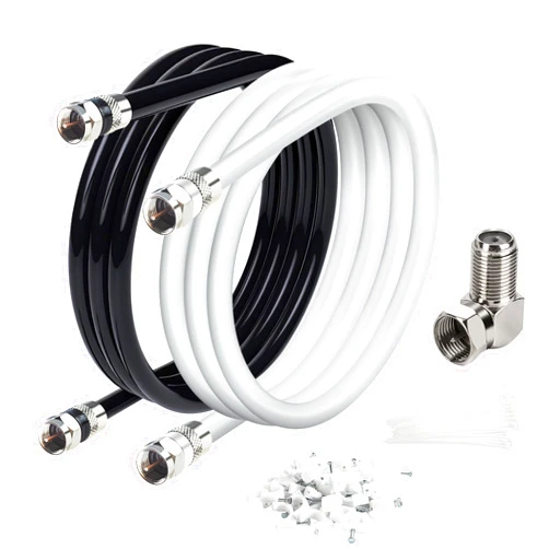 Elecan 6 Ft/2 Pack RG6 Coaxial Coax Cable Connectors Set, Quad Shielded High-Speed Internet 3 GHZ, Broadband Digital TV Aerial, Soft Satellite Cable Extension Double Rubber O-Ring+ Adapter+Ties+Clips