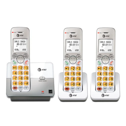 AT&T EL51303 3 Handset DECT 6.0 Cordless Home Phone Full-Duplex Handset Speakerphone,Backlit Display, Lighted Keypad,Caller ID/Call Waiting,Phonebook, Eco Mode,Voicemail Key,Quiet Mode,Intercom,Silver