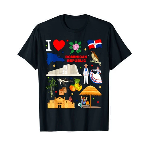 MASH MOSH I Love Dominican Republic. Hand Drawn Landmarks, Flag, map T-Shirt