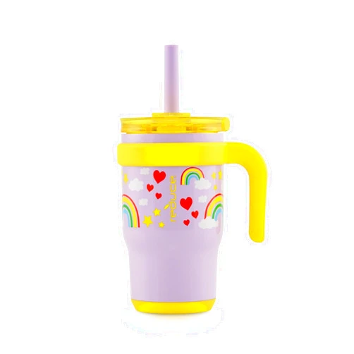 REDUCE 14 oz Coldee Tumbler with Handle for Kids Leakproof Insulated Stainless Steel Mug with Lid & Spill-Proof Straw, Keeps Drinks Cold up to 18 Hrs, Rainbow Sky