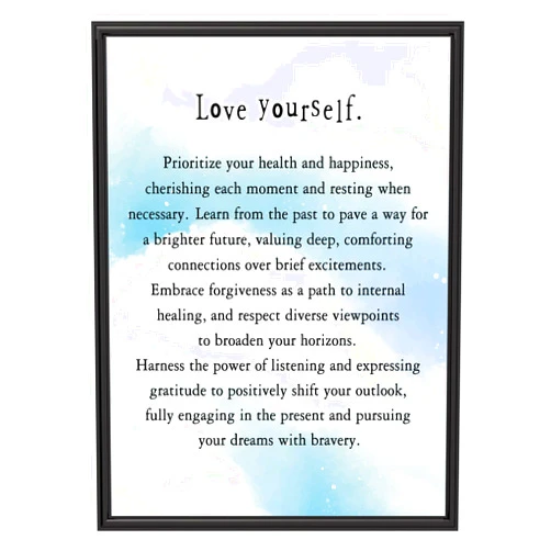MAYJ Love Yourself Art Prints Inspirational Home Decor Positive Gift Home Office Bedroom Bathroom Class Man and Women Student Wall Art Watercolor 8X10 Unframed