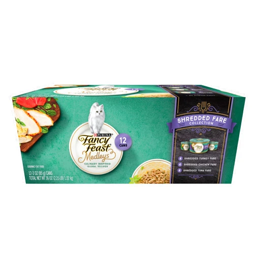 Fancy Feast Purina Fancy Feast Wet Cat Food Variety Pack, Medleys Shredded Fare Collection - (2 Packs of 12) 3 oz. Cans