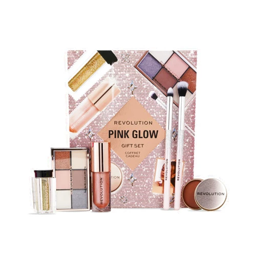 Revolution Beauty London Revolution Beauty Pink Glow Get The Look Makeup Gift Set, 6-Piece Holiday Set with Eye Brushes, Balm, Eyeshadow, Lip Shimmer, & Body Glitter, Cruelty-Free