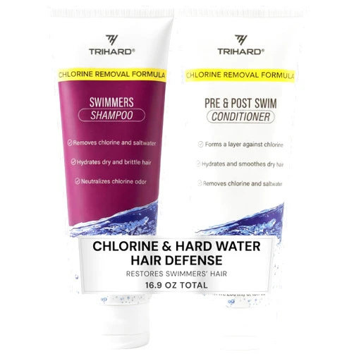 TRIHARD Chlorine Defense Swim Shampoo and Conditioner Combo, Protect and Hydrate Hair from Pool & Ocean, Nourishing Pre and Post Swim Chlorine and Hard Water Hair Protection