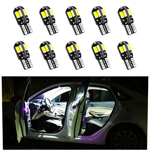 LLII T10 5730 5630 8SMD LED Bulb License Plate Light Bulbs, 10PCS 12V 8000K Car Interior Side Wedge Light Error Free Lamp for Indicator Map Dome Courtesy Side Marker Light(White)