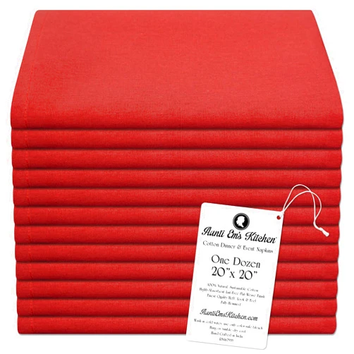 Aunti Em's Kitchen Desert Red Cotton Napkins Cloth 20 x 20 Oversized 100% Natural Bulk Linens for Dinner, Events, Weddings, Set of 12