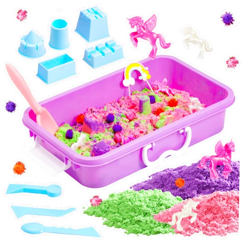 AGENTLAN Unicorn Sensory Bin, Unicorn Sensory Toys with Play Sand for Toddlers Boys and Girls, Kids Toys Gift Sand Box for Age 3 4 5 6 7 8