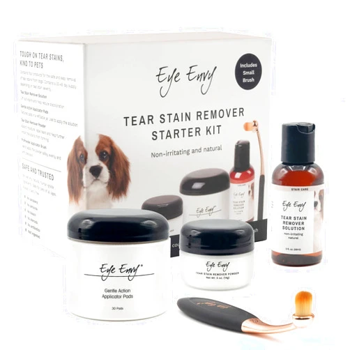 Eye Envy Dog Tear Stain Remover Starter Kit with ProPowder Brush | Stain Solution, Applicator Pads, Stain Powder and Small Applicator Brush | Lasts 30-45 days