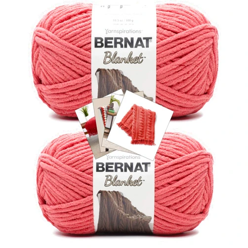 Bernat Blanket Yarn - Big Ball (10.5 oz) - 2 Pack with Pattern Cards in Color (Terracotta Rose)