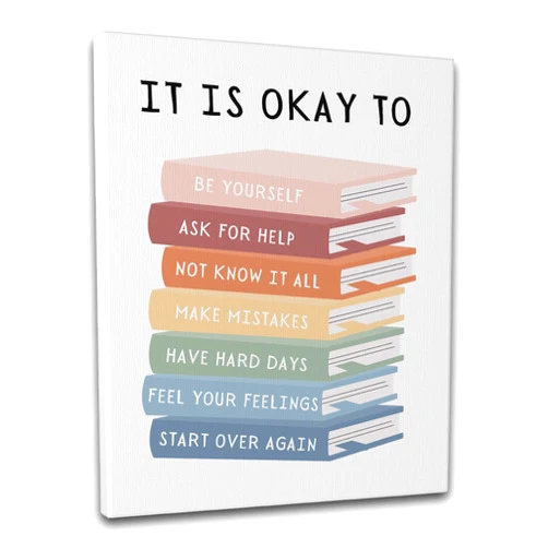 PreLiving It Is Okay To Boho Classroom Wall Art Canvas, Motivational Kids Art, Educational Wall Art, Playroom Wall Art Decor, Reading Corner Decor, 12x16, Framed