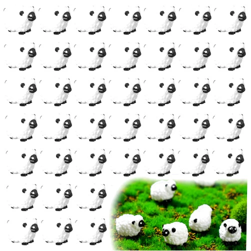 Suzile 50 Pcs Miniature Sheep Figurines Mini White Sheep Figure Cute Sheep Statue Landscape Fairy Little Resin Sheep Decor for Indoor Outdoor Garden DIY Ornament Accessories Cake Topper Gifts