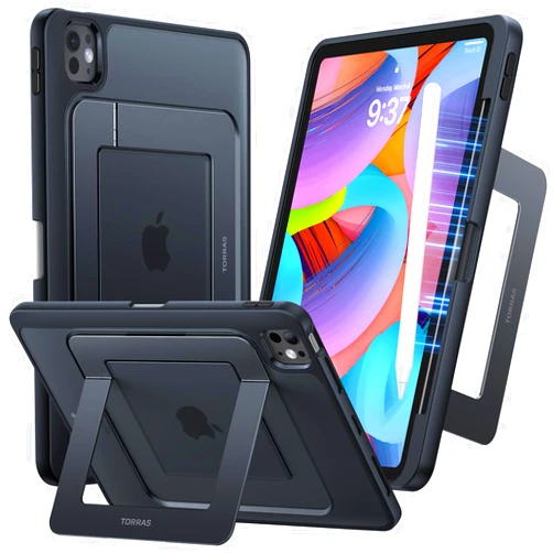 TORRAS Ostand for iPad Pro 11 inch Case 4th/3rd/2nd/1st Generation 2022 2021 2020 2018 with Sturdy Kickstand, Slim Bend-Proof, Adjustable Stand, Any-Angle Viewing, Built-in Pencil Holder, Black