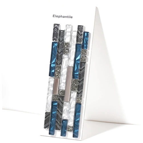 Elephantile Teal Blue Glass Mosaic Tile Linear Backsplash for Kitchen Bathroom Wall [Sample 4x12 Inches]