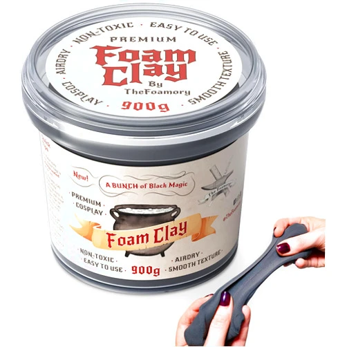 The Foamory Moldable Cosplay Foam Clay (900g Black) High Density Air Dry Clay, EVA Foam Sands Paints Easily, Non-Toxic Safe and Safe for Crafts