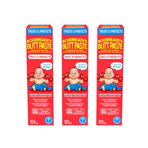 Boudreaux's Butt Paste Maximum Strength Diaper Rash Cream, Ointment for Baby, 4 oz. Tube, (Pack of 3)