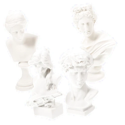 FOYTOKI 4Pcs Miniature Greek Sculptures David Figurine Goddess Sculpture Goddess Bust Statues Greek Mythology Figurine Gypsum Norse Decor Mini Greek Bust Statues Resin White Rome Desktop
