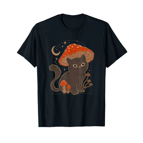 Cottagecore Mushroom Grunge Cat Aesthetic Cute Cottagcore Cat Mushroom Hat Vintage Grunge Aesthetic T-Shirt
