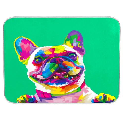 ALAZA French Bulldog Puppy Dog Green Dish Drying Mat for Kitchen Counter 16 x 18 Inch