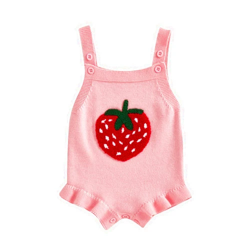 Ysfanwuxi Newborn Baby Girl Knit Romper Strawberry Sweater Jumpsuit Sleeveless Bodysuit Halter Overalls Summer Outfit