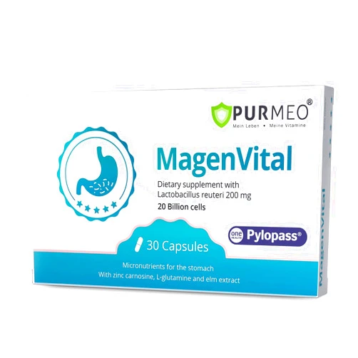 Purmeo 5 in 1 High Potency H. Pylori Treatment Probiotics - 1 Per Day - Gastritis, Acid Reflux, Heartburn Relief, Stomach Lining Repair - Pylopass Lactobacillus Reuteri - No Refrigeration Needed