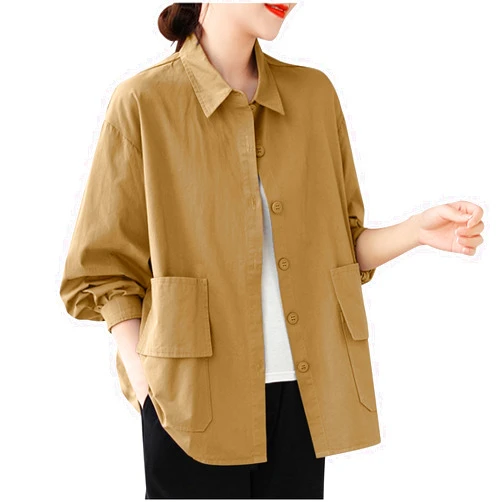 Generic Business Casual Solid Shirts for Women,Cuff Long Sleeve Collared Tee,Button Down Cotton Linen Loose Boyfriend Shaket