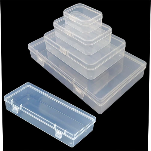 Thintinick Mixed Sizes Rectangular Mini Clear Plastic Storage Containers Boxes with Hinged Lid Bundle