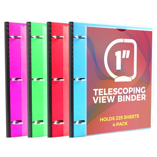 MAKHISTORY 1 Inch Telescoping 3 Ring Binder-4PCS, Flexible Binder with Customized Front Cover, Holds 225 Sheets, School Office Supplies, 4 Colors