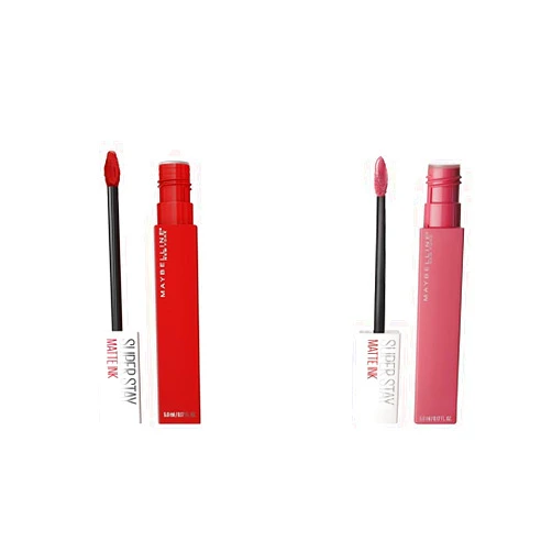 MAYBELLINE Super Stay Matte Ink Liquid Lipstick Makeup Long Lasting High Impact Color Up to 16H Wear Lover Mauve Neutral and Hustler Red Brown 1 Count Each