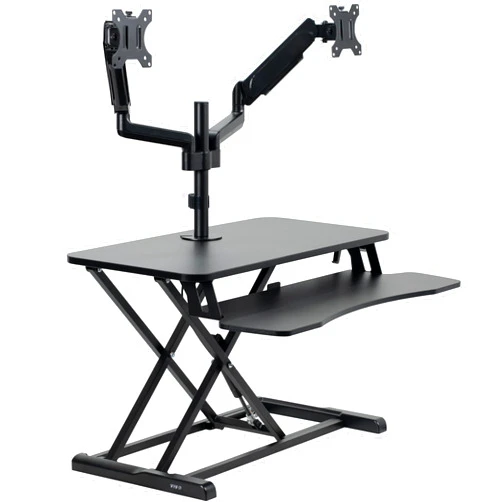 VIVO 32 inch Standing Desk Converter with Dual Monitor Mount for up to 32 inch Screens, Height Adjustable Riser with Pneumatic Spring Arms, Black, DESK-KIT-0K2K