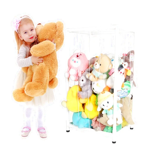XMBecc Stuffed Animal Storage Zoo Stuffed Animal Holder,Off-Ground and Space Save Vertical Stuffed Animals Organizer PVC with Elastic for Bedroom Playroom Nursery (White, small)