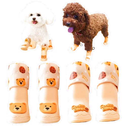 Yeduzyn 4Pcs Waterproof Dog Boots Dog Shoes for Snow and Rain Teddy Pomeranian Bichon Middle and Small Dogs (Brown Bear, Large)