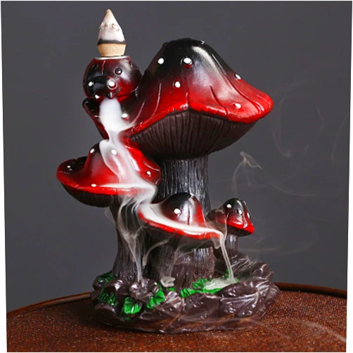 RE RELIURE Mushroom Backflow Incense Holder – Ceramic Incense Cone Holder with 60 Backflow Incense Cones | Waterfall Incense Burner & Waterfall Fountain | Unique Smoke Cascade Effect for Relaxation & Meditation