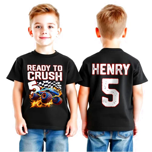 HAIHAUPOD Personalized 5th Birthday Shirt Boy, 5 Year Old Boy Birthday Gift, Toddler Kids Short Sleeve 2-Sided